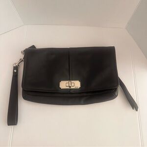 Coach Black Leather Wristlet Silver Hardware Clutch